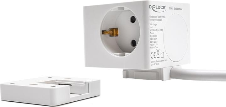 Actual product image Delock Socket outlet cube with 3-way extension cable with child safety lock (3 x, CEE 7/7, 1.50 m)