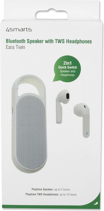 Produktbild 4smarts In-Ear-Kopfhörer Eara Twin Weiss (keine Geräuschunterdrückung, 3 h, Kabellos)