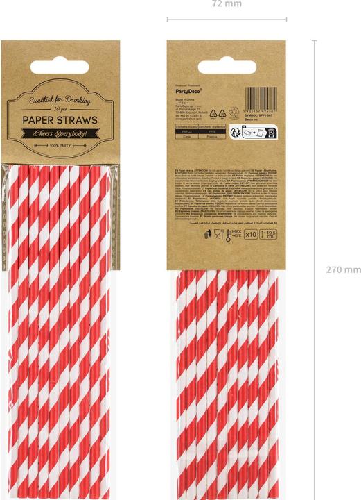 Produktbild Partydeco Rot-weiss gestreifter Papierstrohhalm (10 x)