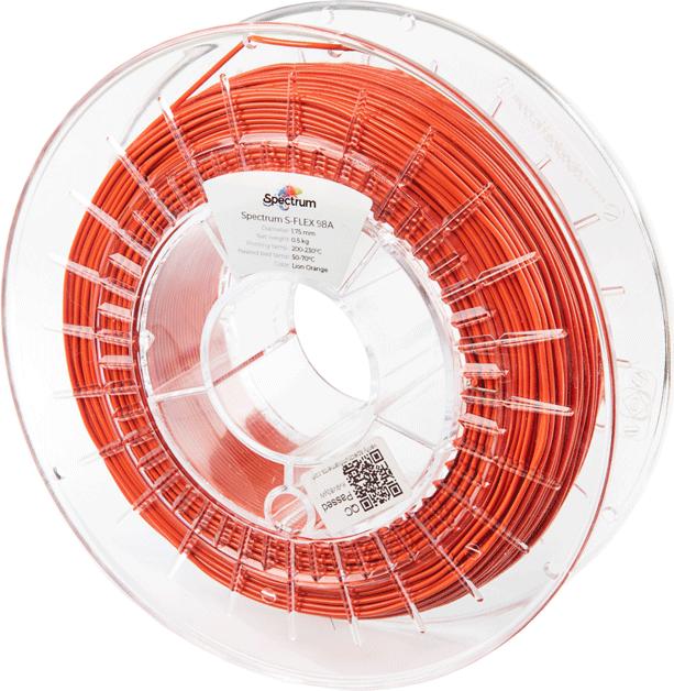 Actual product image Filament TPU S-Flex 98A orange 0.5kg 1.75mm (TPU, 1.75 mm, 500 g, Orange)