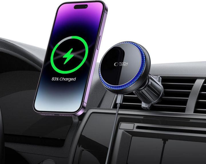 Produktbild Tech-Protect MM15W-V4 car phone holder with MagSafe 15W inductive charger for air vent - black