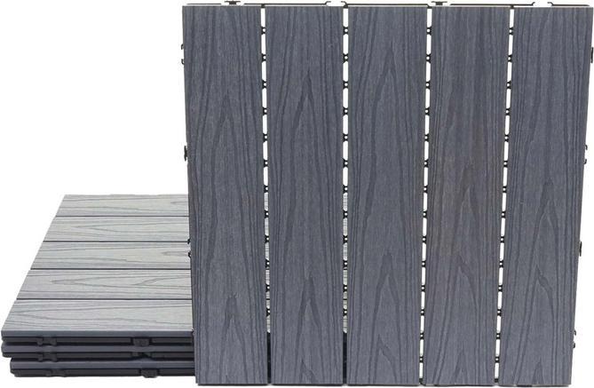 Produktbild Swisshandel24 WPC Bodenfliese, Holzoptik Balkon/Terrasse, 3D-Struktur linear beschichtet-grau 4x je 50x50cm = 1q (4 x)