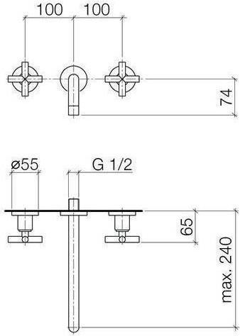 Produktbild Dornbracht Dornb 3-Loch-WT-Wandbatterie TARA. o Ablaufgarnitur Ausladung 240mm chrom
