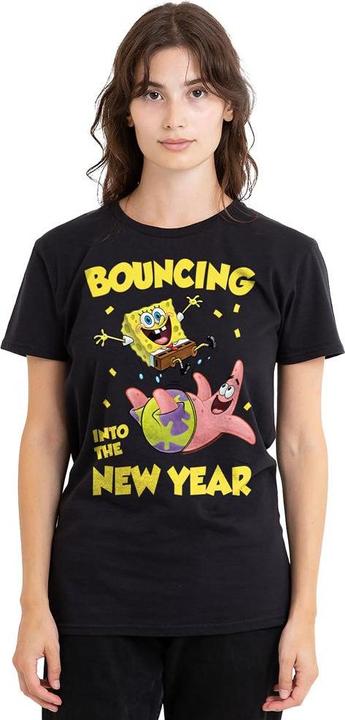 Actual product image Spongebob Squarepants Unisex Adult Bouncing Into The New Year T-Shirt (XXL)