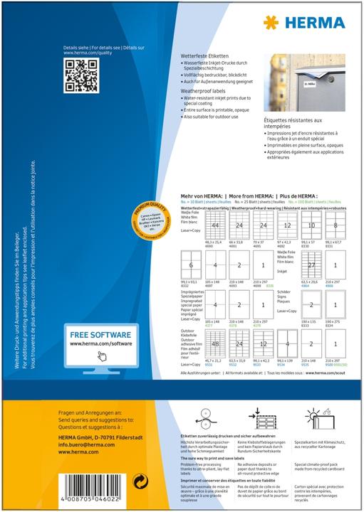 Nutritional values and ingredients HERMA Weatherproof inkjet labels A4