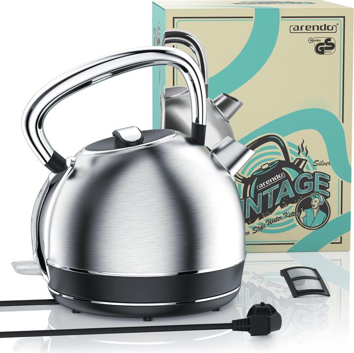 Immagine prodotto Arendo Bollitore da 1,7 l, 2200 W, acciaio inox, stile retrò vintage, protezione contro il (1.70 l)
