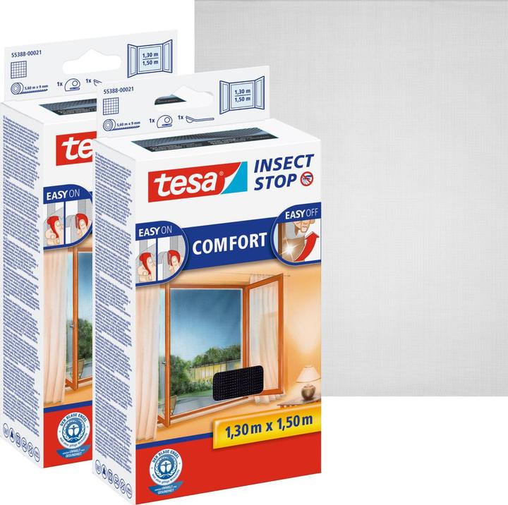 Actual product image tesa 2x COMFORT insect screen for windows, with Velcro tape, self-adhesive, without drilling (130 x 150 cm)
