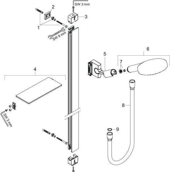 Immagine prodotto hansgrohe HG Br.set RAINDANCE Sel S 120 3jet/Unica 125mm Bsta 90 we/chr 9 l/min EcoSmart