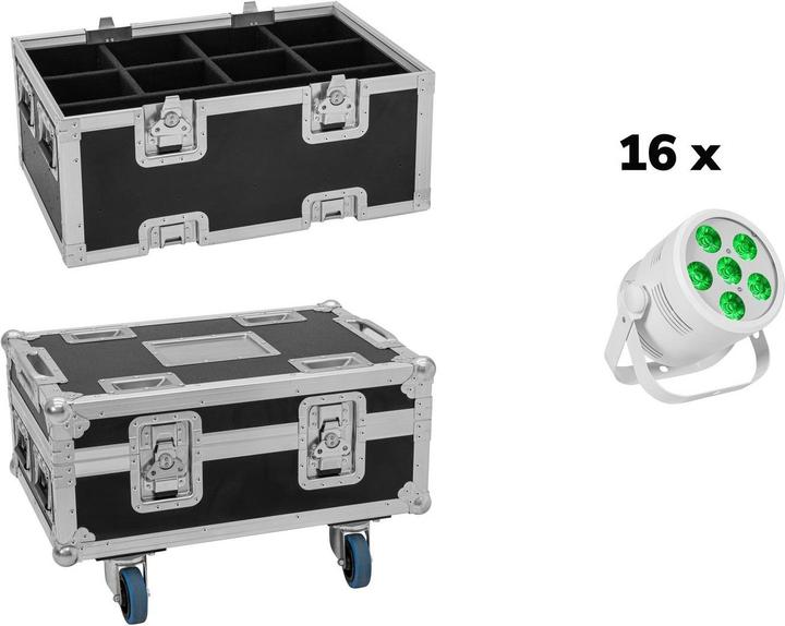 Actual product image Eurolite Set 16x LED Silent Par 6 QCL Floor ws + Case