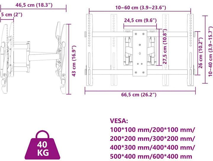 Image du produit VidaXL Support mural pour téléviseur (Plafond, 80", 40 kg)