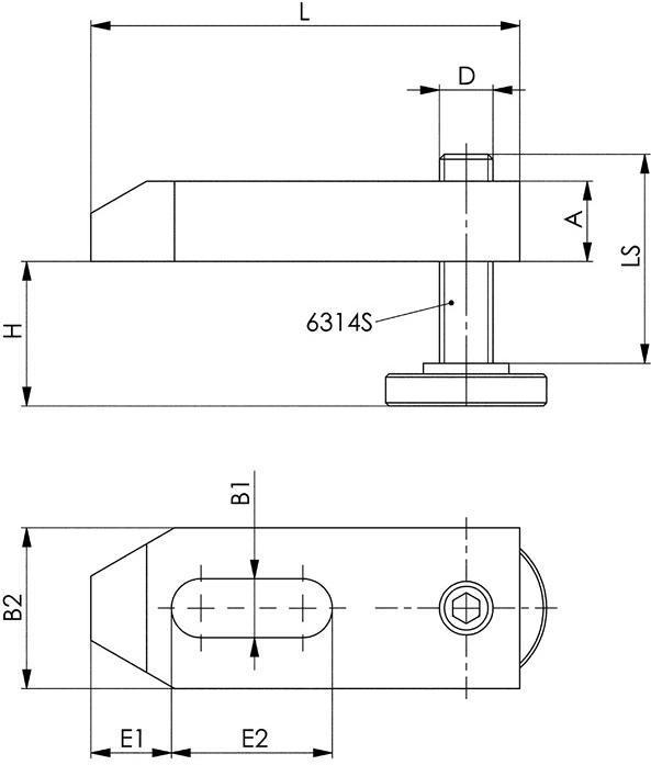 Actual product image Amf Clamping bar no. 6314V for T-slot 22 mm Clamping height 19 - 105 mm Clamping screw M20 x 22 x 200 mm