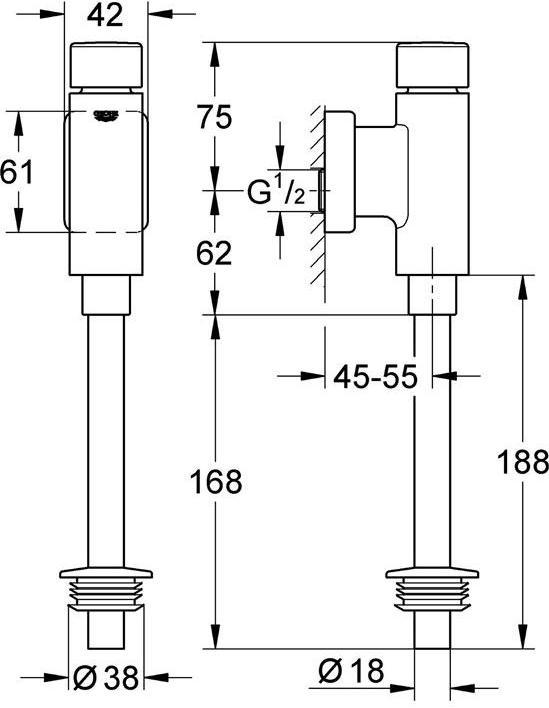 Grohe Druckspüler RONDO f Urinal 1/2" o Vorabsperrung chr