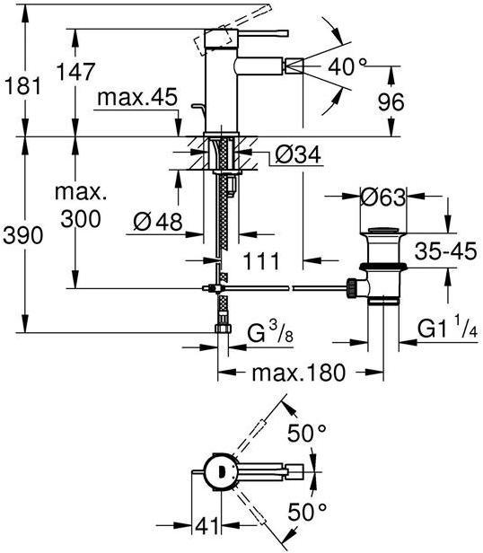 Produktbild Grohe Einhand-Bidetbatterie Essence Zugst-Ablaufgarn. Nickel gebürstet