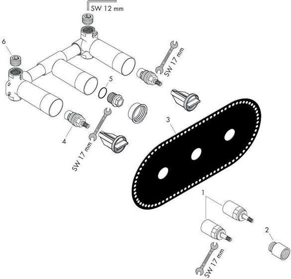 Actual product image hansgrohe AXOR basic body for concealed 3-hole washbasin mixer