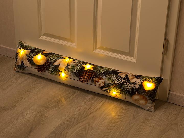 Image du produit Infactory Lot de 2 coussins décoratifs anti-courants d'air, motif Noël, 7 LED, 90x20 cm (90 x 20 x 12 cm)