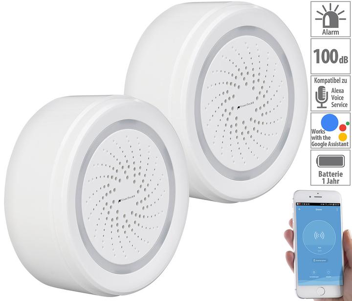 VisorTech 2er-Set Alarm-Sirene mit WLAN & App, komp. zu Alexa & Google Assistant
