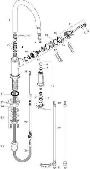 Image du produit hansgrohe Mitigeur monocommande pour évier AXOR MONTREUX DN 15, avec douchette extractible chromé