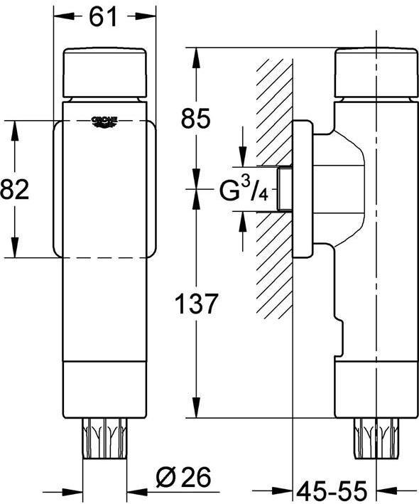 Produktbild Grohe Druckspüler RONDO A.S. f WC 3/4Zoll integr Vorabsperrung chrom