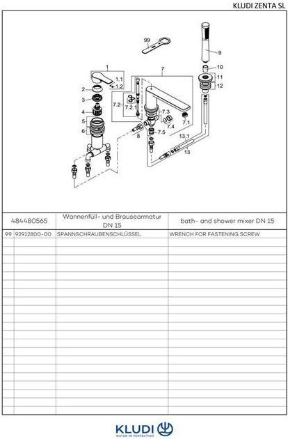 Actual product image Kludi WF ZENTA SL u Shower element three-hole DN 15 chr