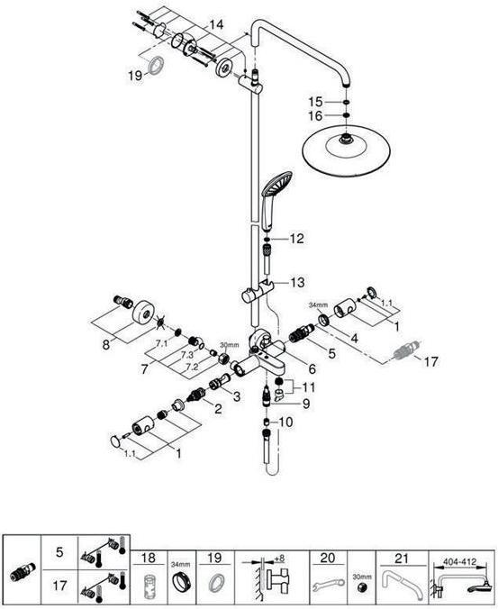 Actual product image Grohe Shower system EUPHORIA 260 with thermostatic bath mixer chrome