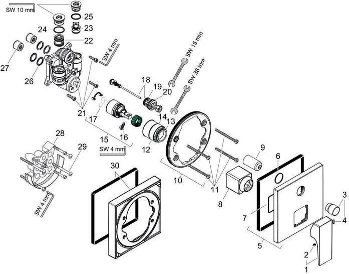 Produktbild hansgrohe HG Fertigmontageset METROPOL f UP Wannenm m Sich-kom chrom