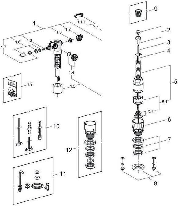 Produktbild Grohe 43907PI0 Austausch-Garnitur Servo-Set für Aufsatzspülkästen