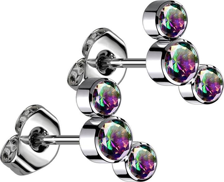 Star Piercing Threadless Ohrstecker silber drei Kristalle dunkel multicolor (ohne Messing, Titan G23)