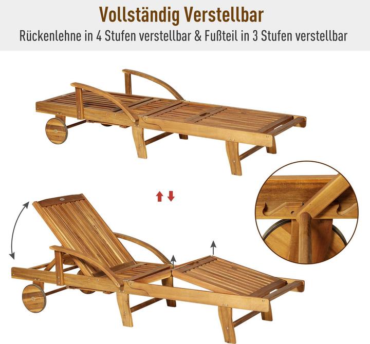 Image du produit Outsunny Chaise longue de jardin pliante en bois de sapin (195 cm)