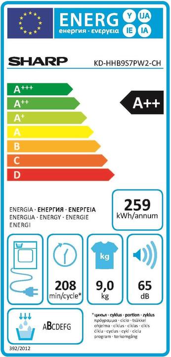 Energie-Label Sharp KD-HHB9S7PW2-CH (9 kg, Rechts)