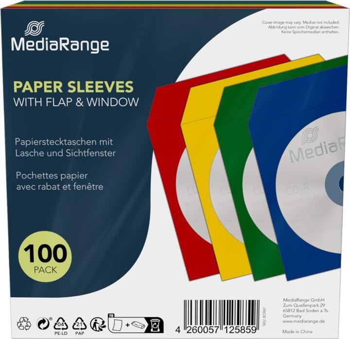 Image du produit MediaRange CD/DVD Papierhüllen farbig mit Sichtfenster