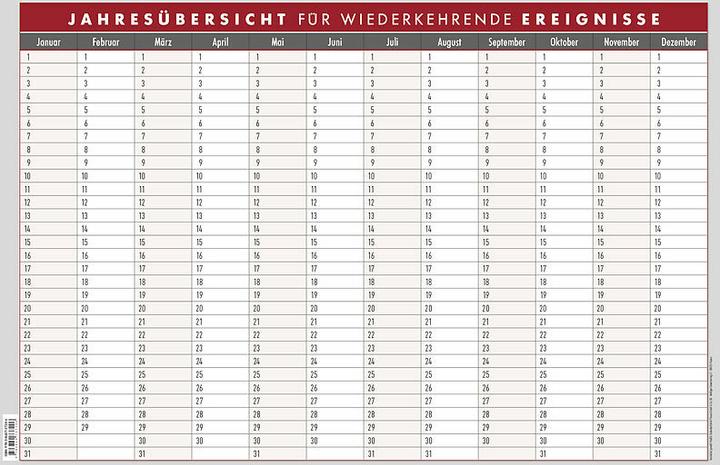 Produktbild Jahresübersicht für wiederkehrende Ereignisse (Spezial, Deutsch)