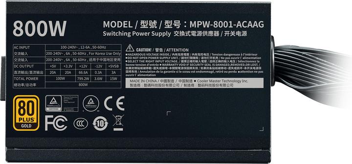 Produktbild Cooler Master ALIMENTATORE 800W G800 GOLD PFC-A 80+GOLD FAN 120MM (800 W)