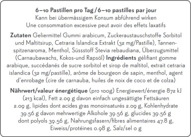 Nährwerte und Zutaten Phytopharma Islandica Pastillen (40 Stück)