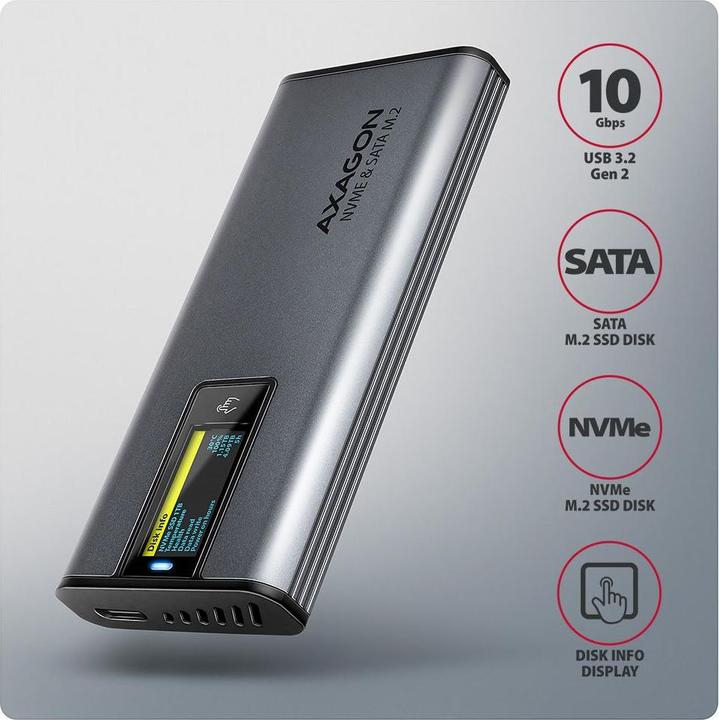 Actual product image Axagon Boitier externe USB-C 3.2 EEM2-SD2 - S-ATA/NVMe M.2 Type 2280 (Noir) (M.2 2280)