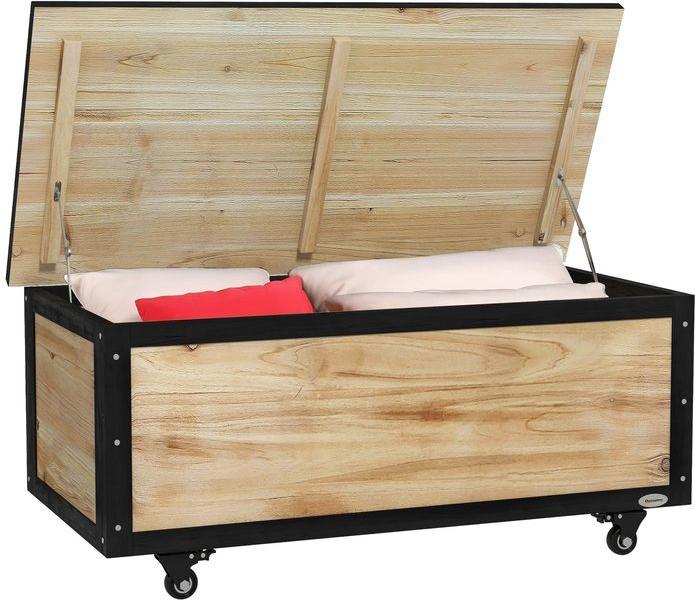Produktbild Swisshandel24 Gartenbox Holz Auflagenbox 121L Aufbewahrungsbox mit Rollen, Wetterbeständige Aufbewahrungskiste für
