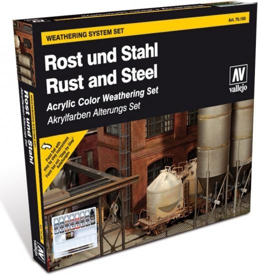 Vallejo Model Air Weathering System rust and steel (Orange, Sepia, Grey, Umber, Brown, 17 ml)