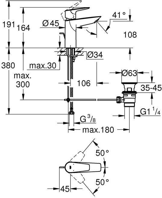 Image du produit Grohe Mitigeur monocommande pour lavabo BAUEDGE 1/2 pouce M-Size chr