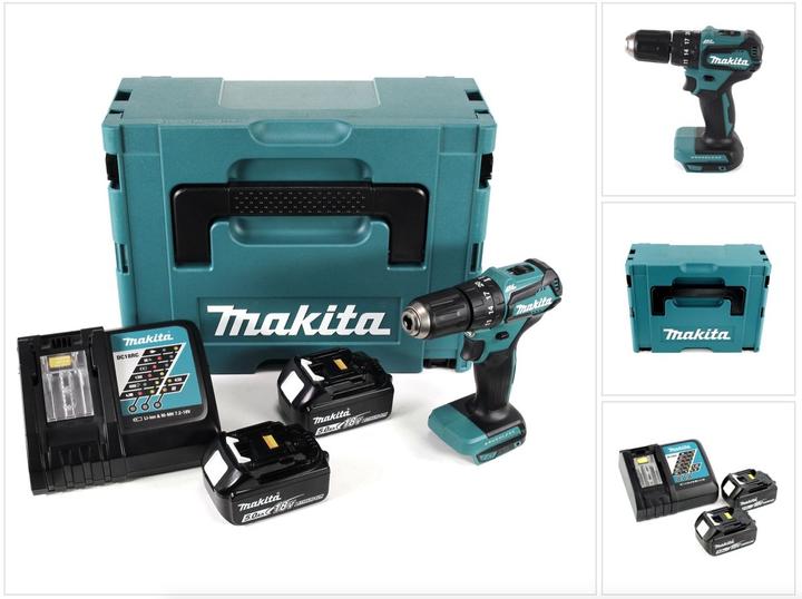 Produktbild Makita DHP 483 RTJ Akku Schlagbohrschrauber 18V 40Nm im Makpac + 2x 5,0 Ah Akku + Ladegerät (Akkubetrieb)