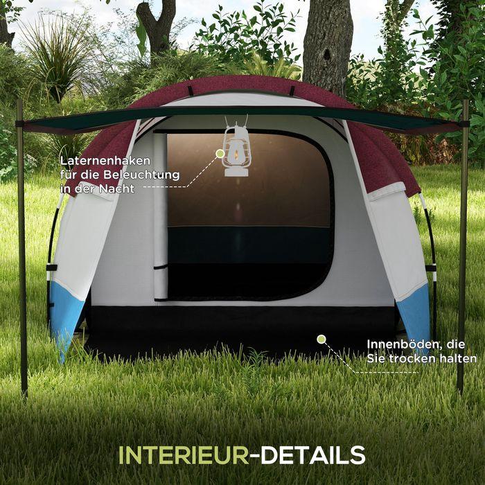Produktbild Swisshandel24 Campingzelt, Tunnelzelt für 3 Personen, mit Lichthaken, Vorzelt für Garten, rot (Tunnelzelt, 3 Personen)