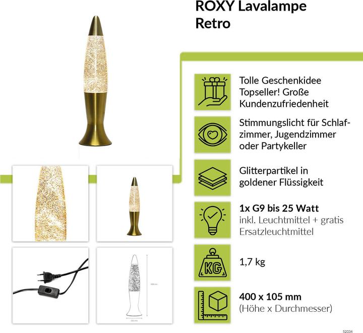 Produktbild Licht-Erlebnisse Lavalampe Roxy (210 lm, G9)