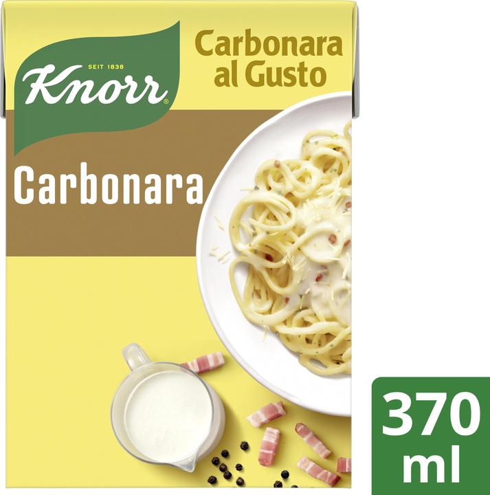 Produktbild Knorr Carbonara al Gusto Sauce Kombiblock, mit geräuchertem Speck & crèmiger Rahmsauce, zum Aufwärmen (386 g)