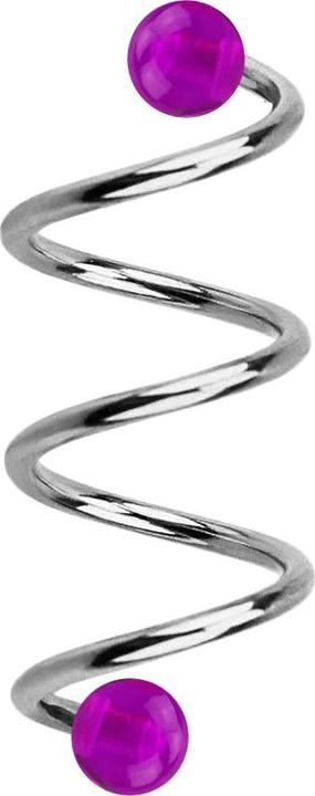 Image du produit Star Piercing Micro spirale argentée avec deux boules violettes transparentes (sans laiton, Acier chirurgical 316L)