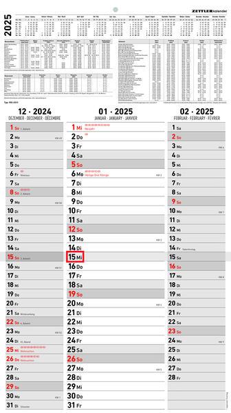 Image du produit Calendrier à bandes 3 mois 2025, 33x58,8cm, calendrier de bureau avec vue d'ensemble annuelle (Couverture rigide, Allemand)