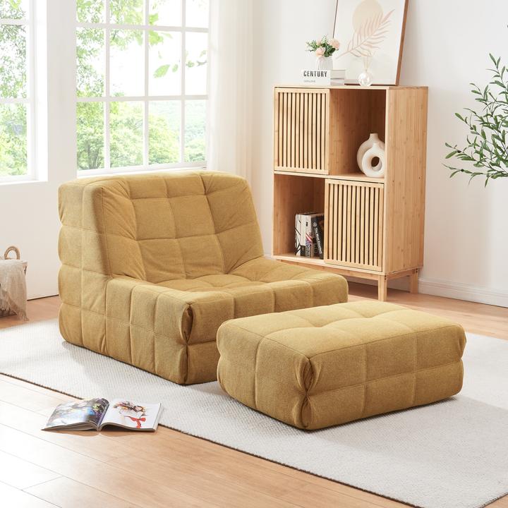 Actual product image En.Casa Bodensessel mit Fusshocker Koskyvn Textil Gelb