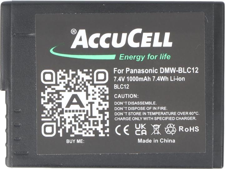 Actual product image AccuCell Battery suitable for Panasonic DMW-BLC12, DMW-BLC12E, DMC-GH2 (Rechargeable battery)