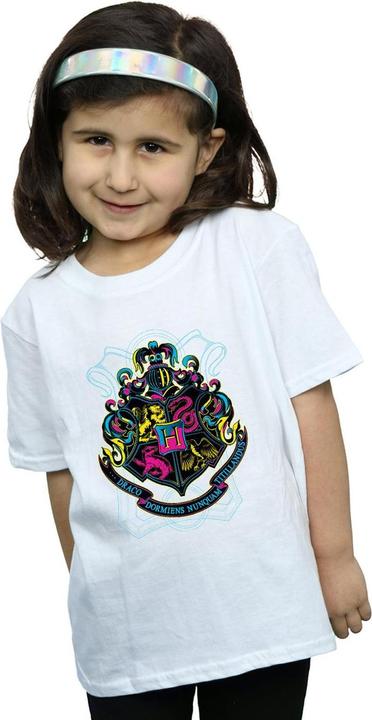 Actual product image Girls Neon Hogwarts Crest Cotton T-Shirt (116)