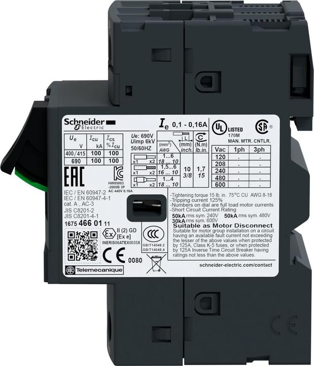 Actual product image Schneider Electric TeSys GV2ME motor circuit breaker 2.5A