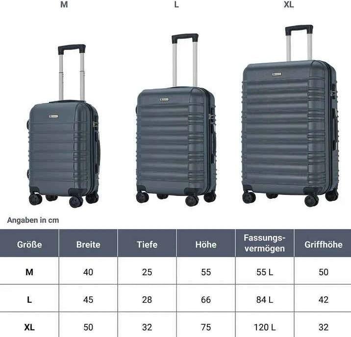 Actual product image Juskys 3-teilgies Hartschalen-Kofferset (120 l, M (50 - 90l), L (90 - 115l))