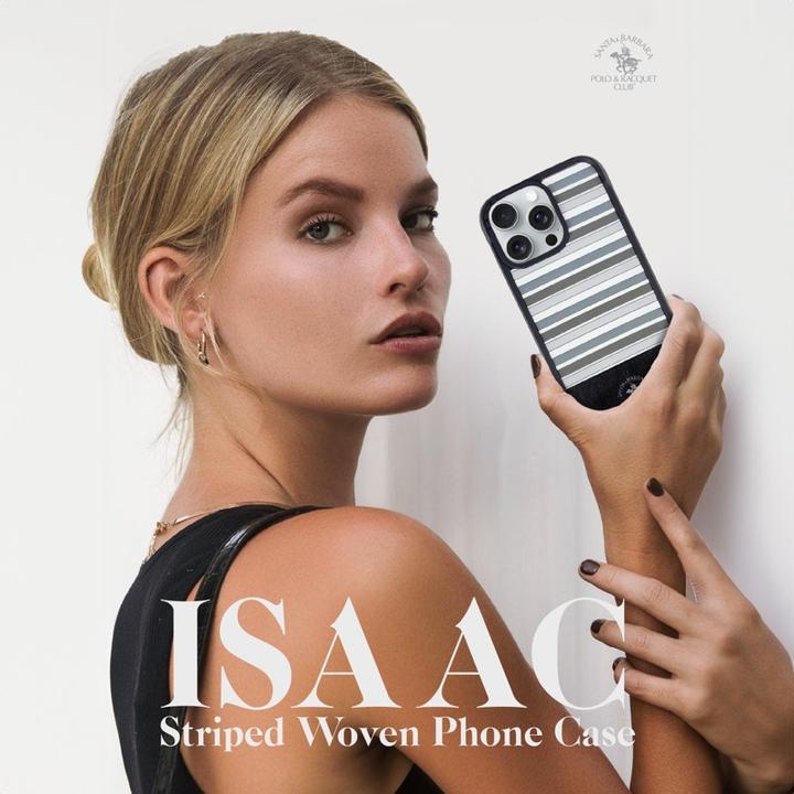 Immagine prodotto Santa Barbara iPhone 16 Pro - Polo Isaac - Premium Sommer-Etui mit Stoffdesign, Streifenmuster, Grau (Apple iPhone 16 Pro)