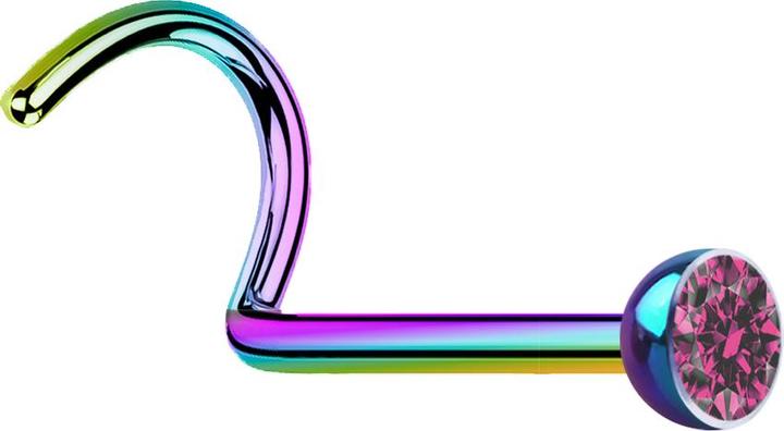 Star Piercing Nasenstecker gebogen farbig mit Kristall pink (Chirurgenstahl 316L, ohne Messing)